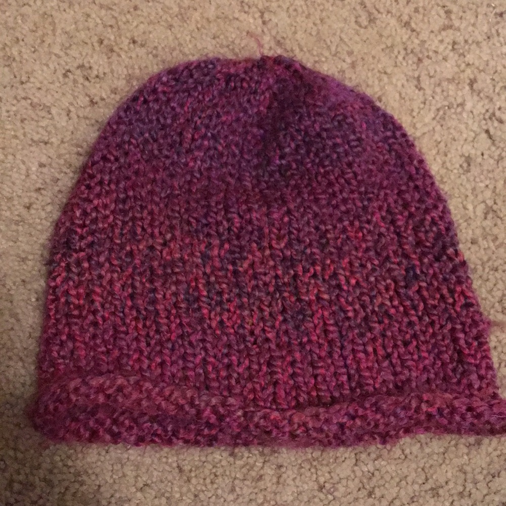 Large, knitted purple beanie
